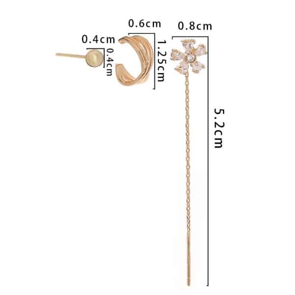 Gold Fashion Personality Small Irregular Flower Pin Three-piece Set Of Copper Micro-inlaid Zircon Earrings