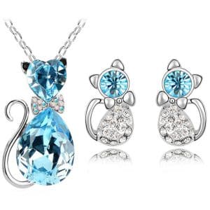 Jewelry Set Austrian Crystal Cute Bow Kitten