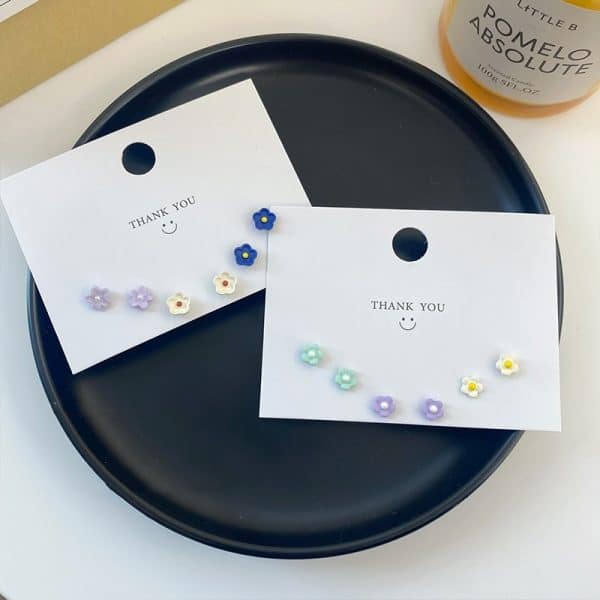 Sterling Silver Needle Candy Colored Flower Stud Earrings Set