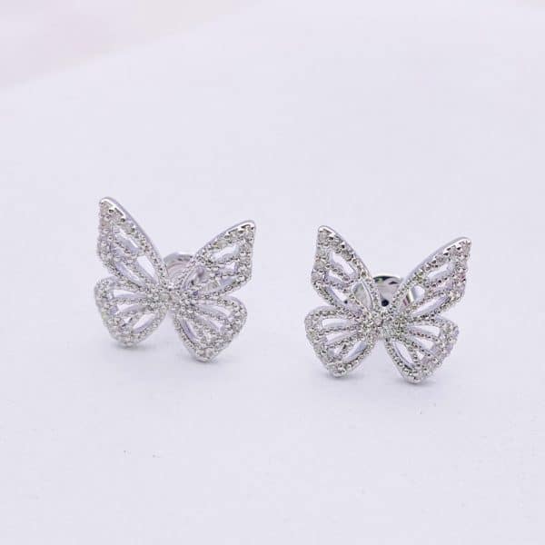 Micro Set Zircon Sterling Silver Butterfly Stud Earrings