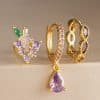 Water Drop Ear Studs Geometric Horse Eye Zircon 3-piece Set