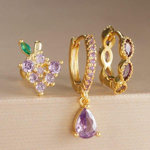 Water Drop Ear Studs Geometric Horse Eye Zircon 3-piece Set