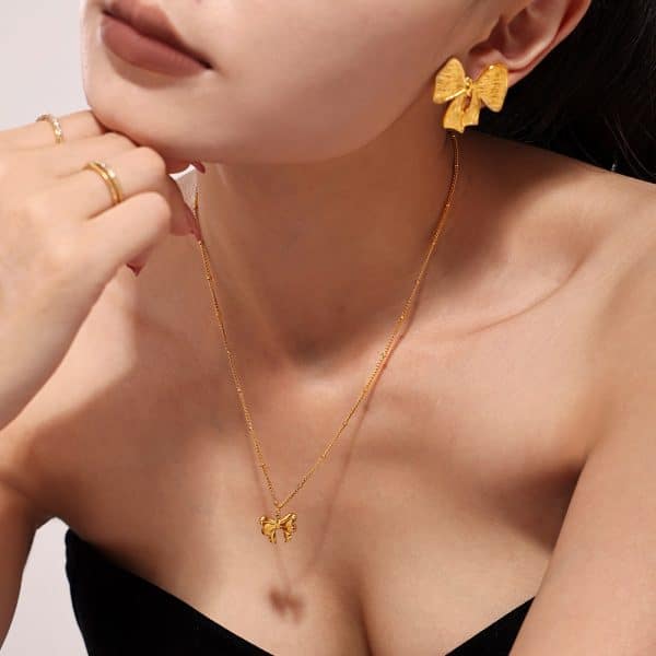 Bow Stud Earrings Stainless Steel PVD Electroplating Color Retention Simple