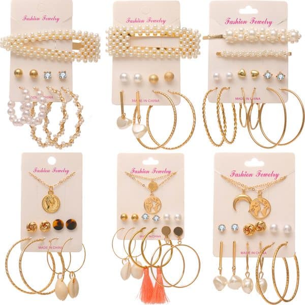 Pearl Headdress Necklace Love Tassel Earrings Set Creative Retro Simple