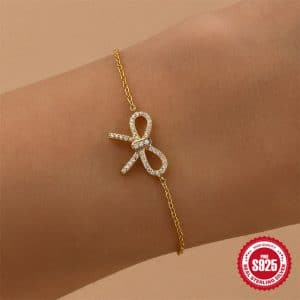 New 925 Sterling Silver Zircon Bow Bracelet