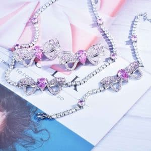 High-grade Affordable Luxury Fashion Full Diamond Bow Necklace Necklace Bracelet Ear Studs Suit