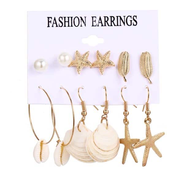 Conch Series Earrings Female Starfish Shell Seaside Beach Style Earrings 6 Pairs Set