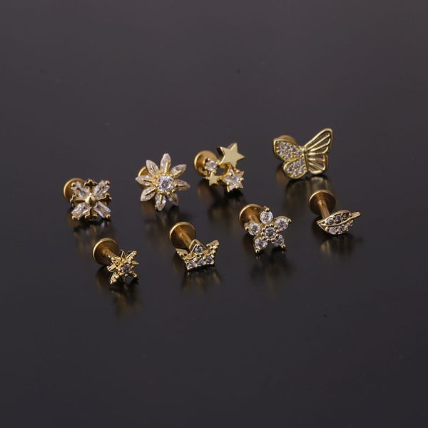 Lip Stud Stem Stainless Steel Piercing Stud Earrings Micro-set Zircon
