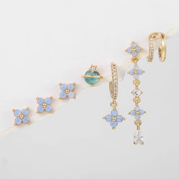 Tassel Blue Flower Earrings Set Temperament