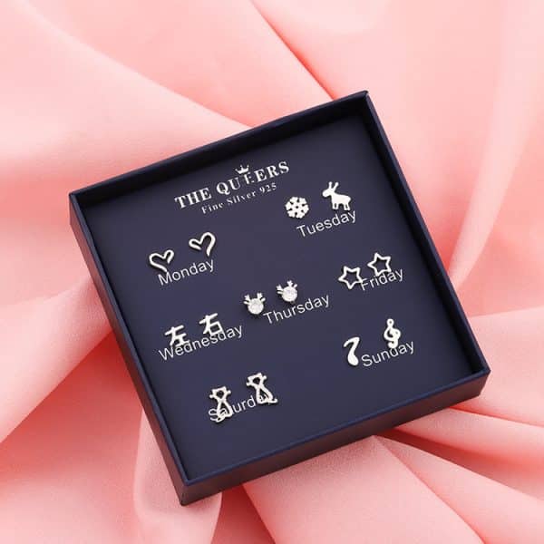 New 925 Silver Needle Earrings Gift Box Fashion Xingyue Combination Set