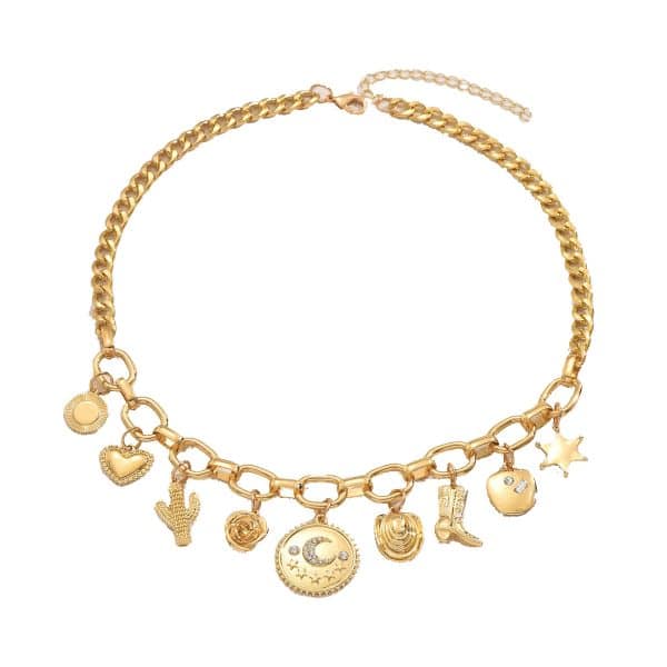 Geometric Heart-shaped Curved Moon Design Pendant Diamond Inlaid Clavicle Chain Versatile