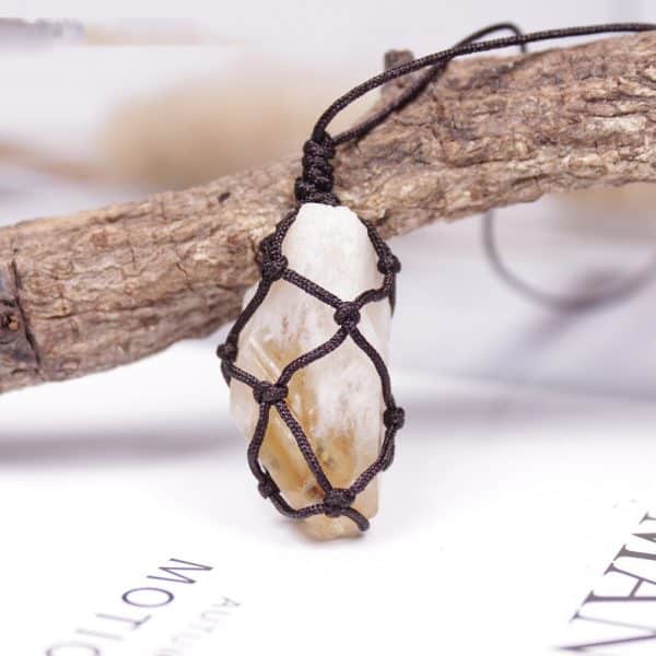 Original Stone Crystal Teeth Hand Woven Net Pendant Jewelry Necklace