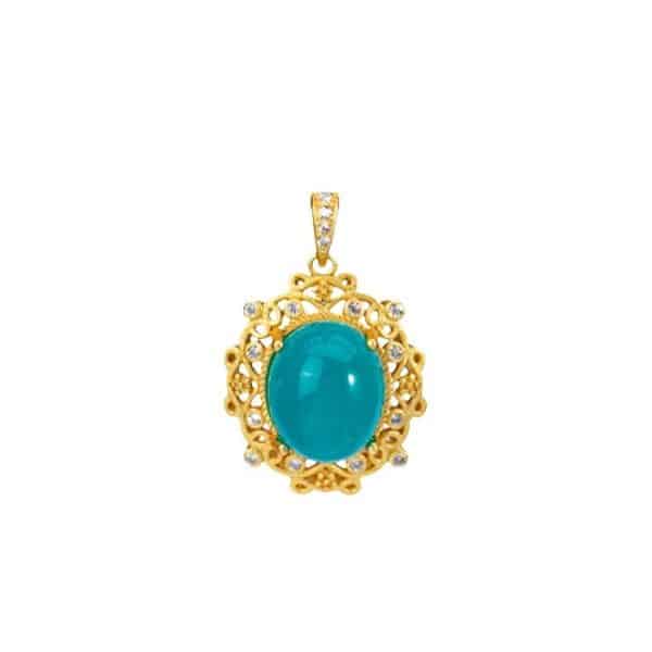 Fashion Natural Amazonite Oval Pendant Necklace