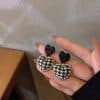 Women's Silver Post Heart Houndstooth Drop Earrings