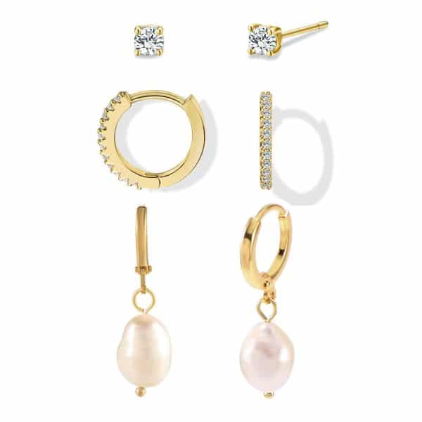 Brass Plating Pearl Fashion Earrings Three-piece Set