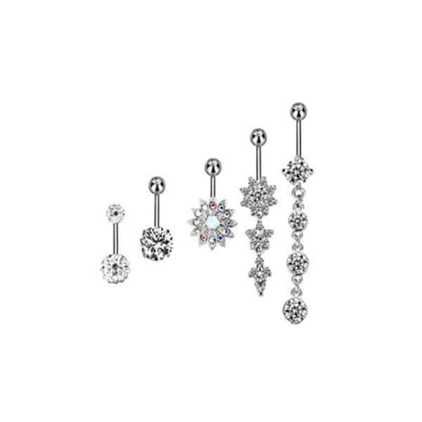 5-piece Set Of Stainless Steel Zircon Diamond-studded Belly Button Ring