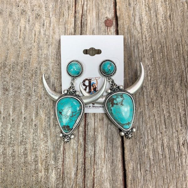 Women's Vintage Boho Drop Turquoise Bull Head Earrings