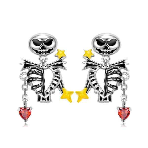 S925 Sterling Silver Skull Bone Stud Earrings Set With Zirconium Epoxy Personality