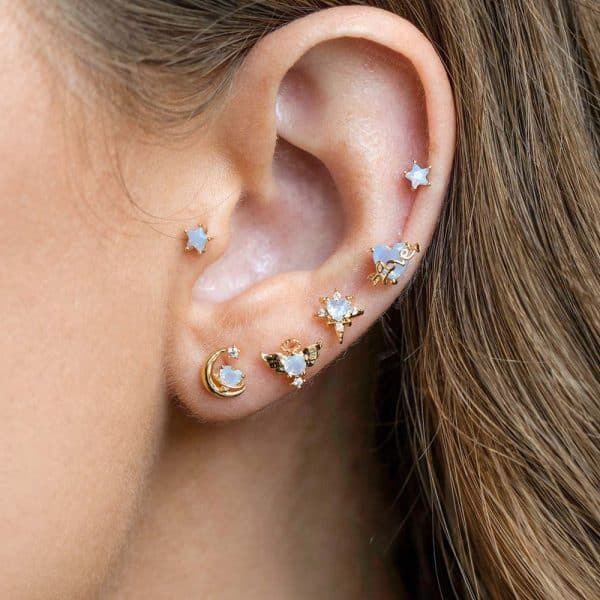 New Dream Blue Loving Heart Planet Earrings 4-piece Set