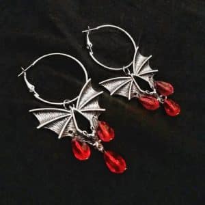 Exaggerated Red Bat Glass Crystal Drop Earrings