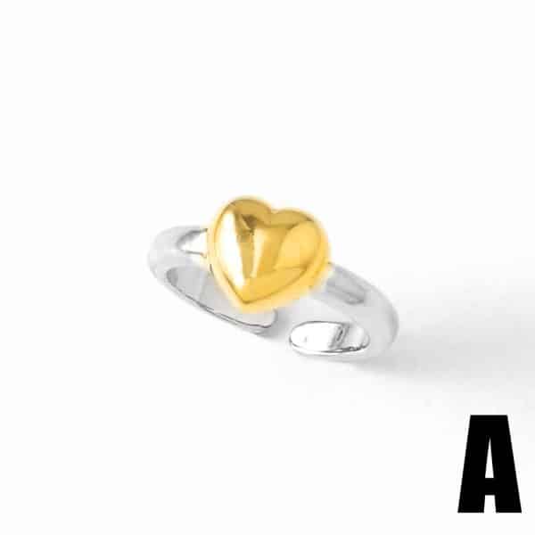Two-tone Copper Plating 18K Gold Heart-shaped Open Ring