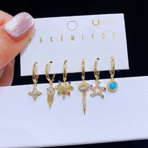 Light Luxury Color Heart-shaped Zircon XINGX Ear Clip 6-piece Set