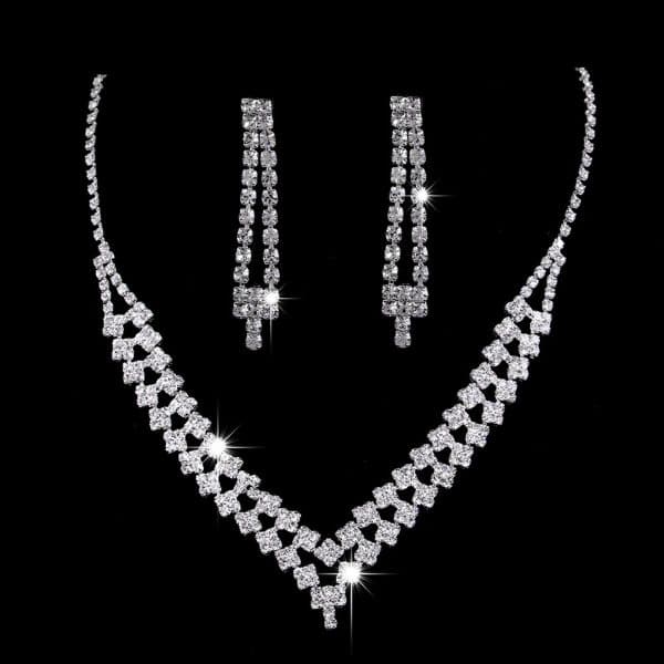 Brilliant Full Diamond Zircon Water Drop Necklace Eardrop Jewelry Set