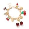 Cherry Alloy Peach Heart Bow Pendant Adjustable Bracelet