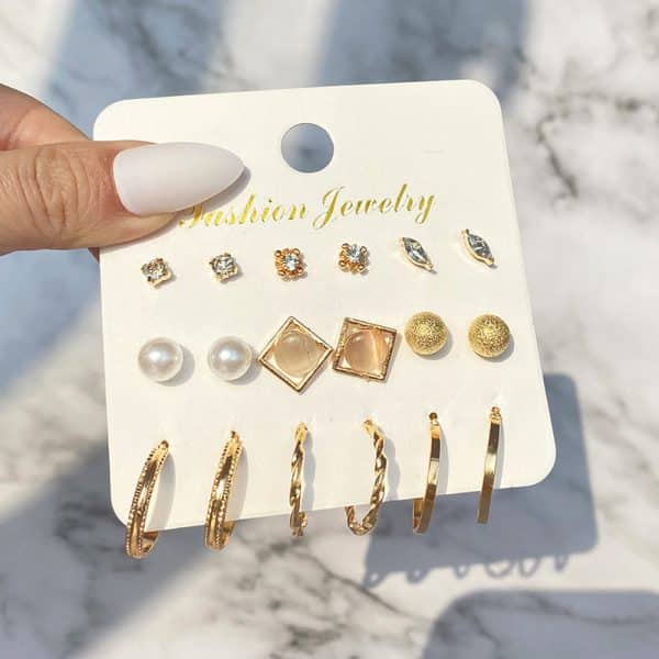 Temperament Small Circle Earrings Set Creative Cold Wind Pearls