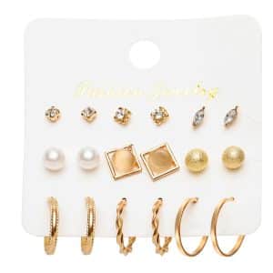 Temperament Small Circle Earrings Set Creative Cold Wind Pearls