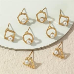 Personality Creative Geometric Ear Jewelry Round Square Pearl Earring Set