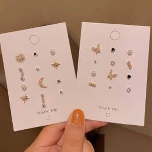 S925 Silver Needle Moon Week Small Earring Set Combination