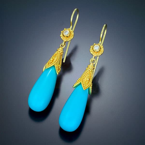 Drop-shaped gemstone earrings