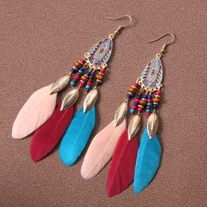 Water Drop Tassel Feather Earrings Female