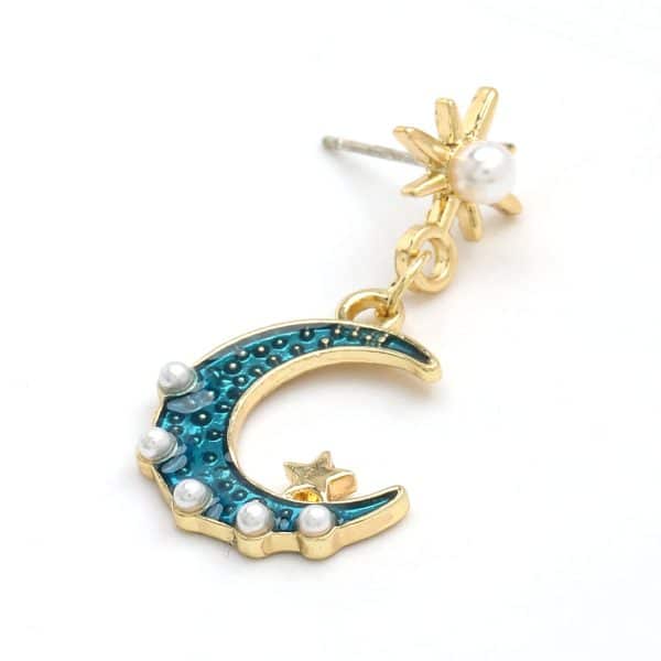 Alloy drop oil inlaid asymmetric earrings