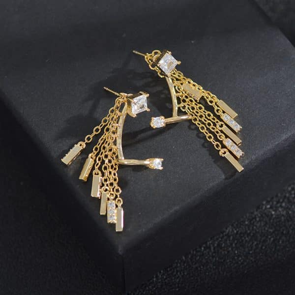Korean Temperament High-end Earrings With Micro-set Zircon Tassel