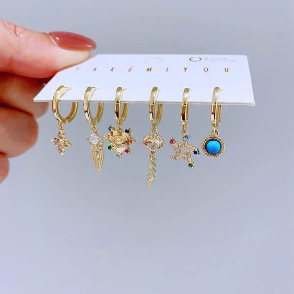 Light Luxury Color Heart-shaped Zircon XINGX Ear Clip 6-piece Set