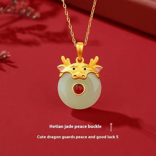 Hetian Jade Peace Buckle Cute Snake 925 Sterling Silver Zodiac Necklace