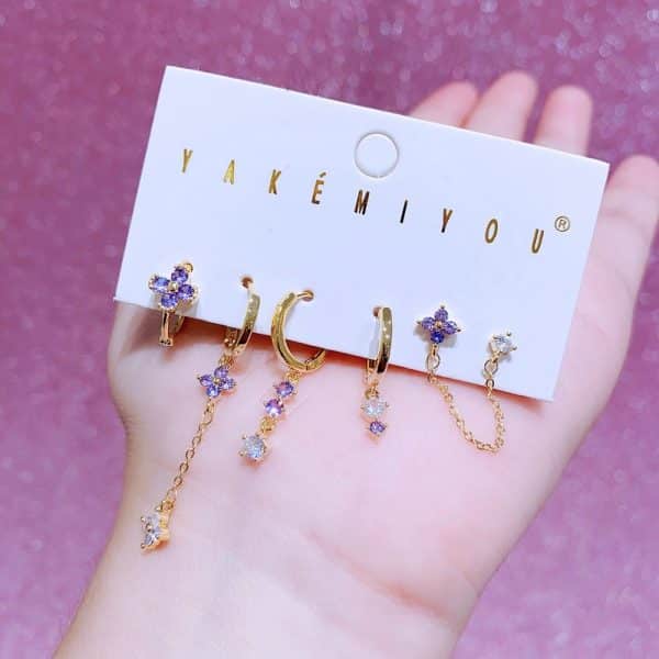 Ladies New Fashion Zirconium Ring Earring Set