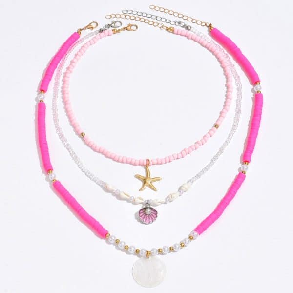 Polymer Clay Beaded Necklace Female Shell Multi-layer Twin Clavicle Chain