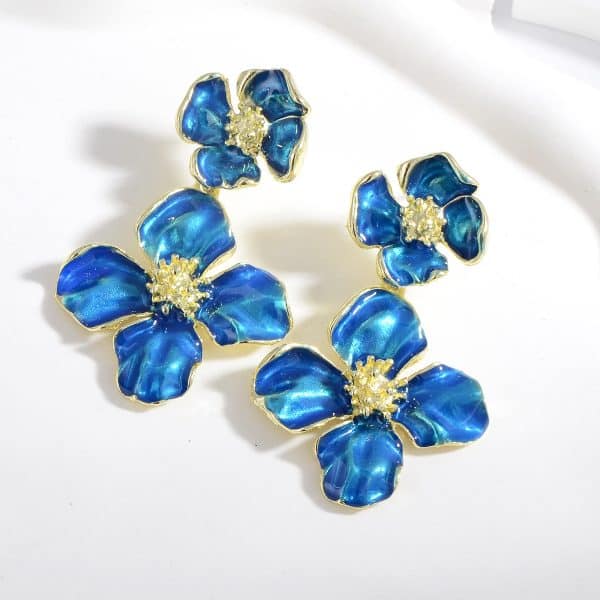 Drop Oil Camellia Earrings Hong Kong Style Retro