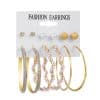 New Vintage Geometric Pearl Earrings 6-piece Set