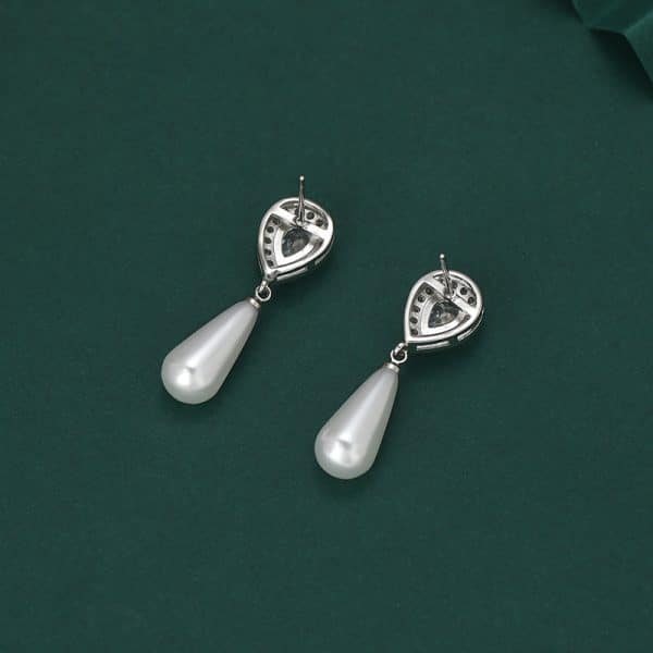 Diamond Water Drop Pearl Eardrops Stud Earrings