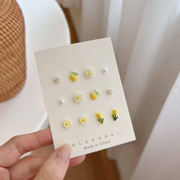 Ceramic Peach Flower Earring Set Combination