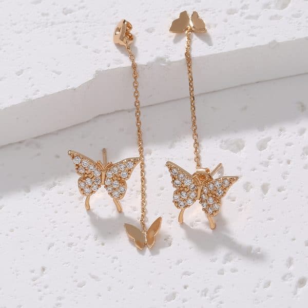 Butterfly Copper Micro Set Zircon Tassel Ear Line Femininity Senior Sense Long Tassel Face Thin Delicate Earrings