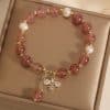 Freshwater Pearl Strawberry Quartz Bracelet Women