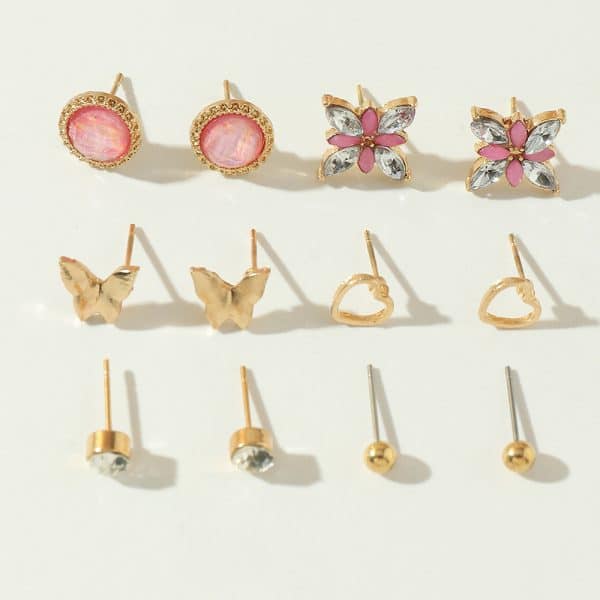 Personality Geometric Love Earrings 6 Pairs Set