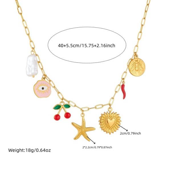 Sun Cherry Love Heart Multi-element Accessories Stainless Steel Necklace