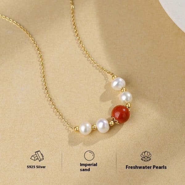 Women's Sterling Silver Cinnabar Red Bean Necklace