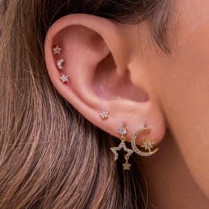 Pentagram Moon Combination Set Zircon Stud Earrings
